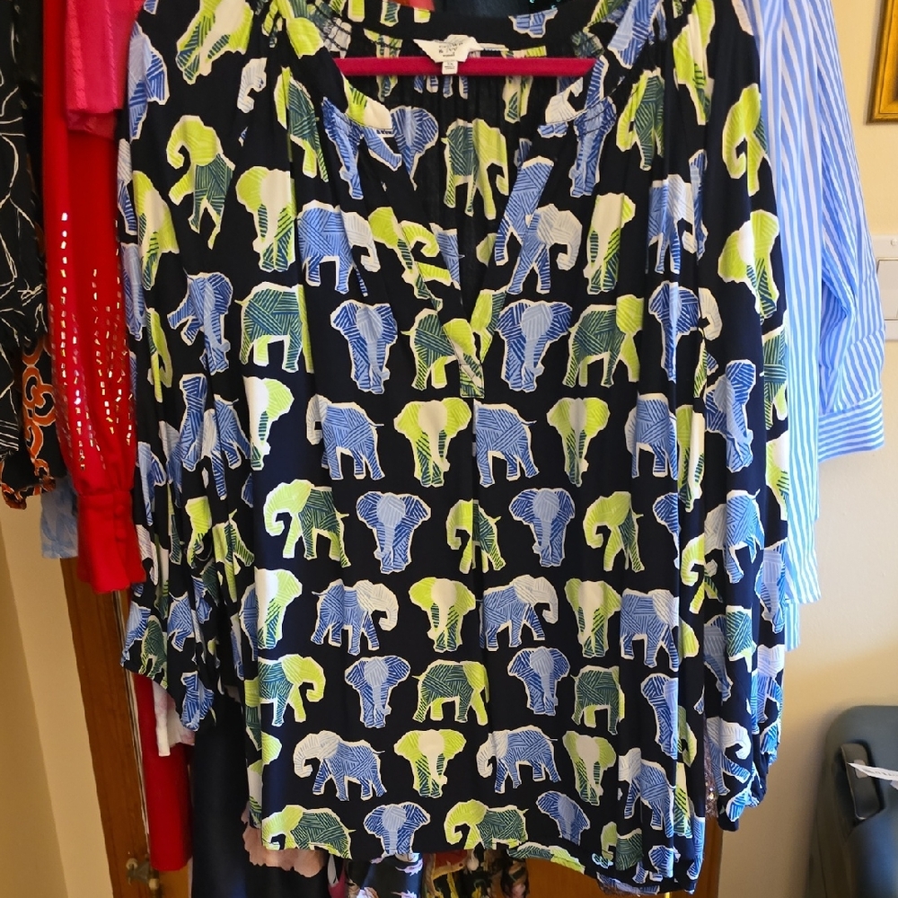Crown & Ivy Elephant Pattern Pleated Blouse